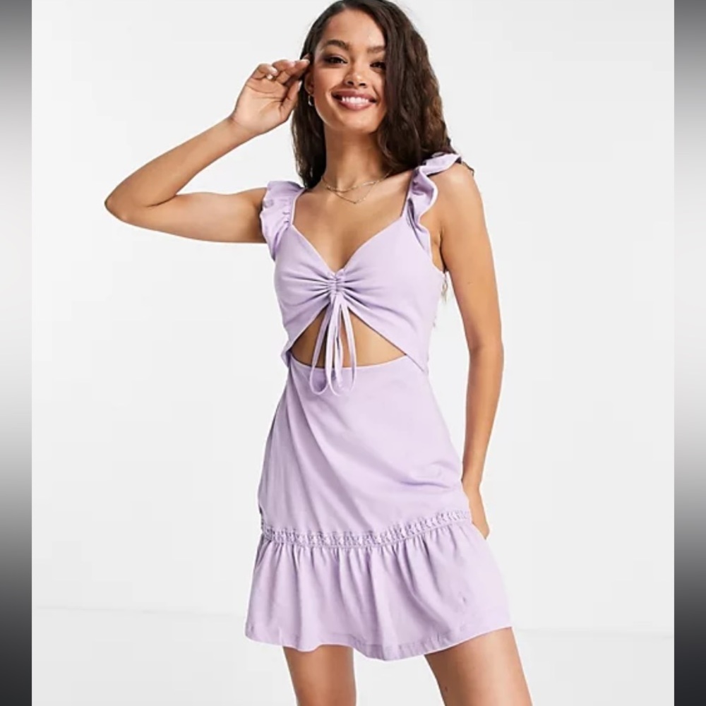 ASOS Design Petite Cut Out Sundress w/ Ruffle Sleeves in Lilac